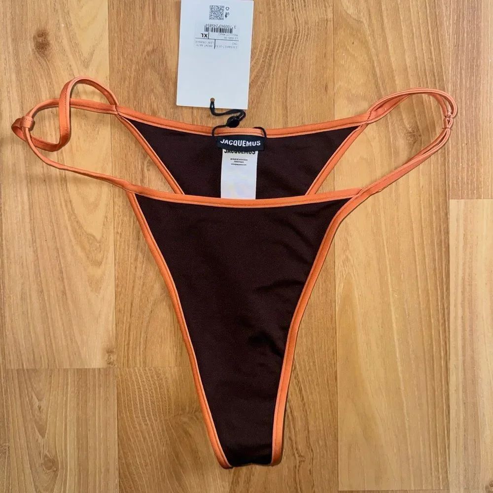 Jacquemus Soleil Brown Bikini Bottom with Orange Trim